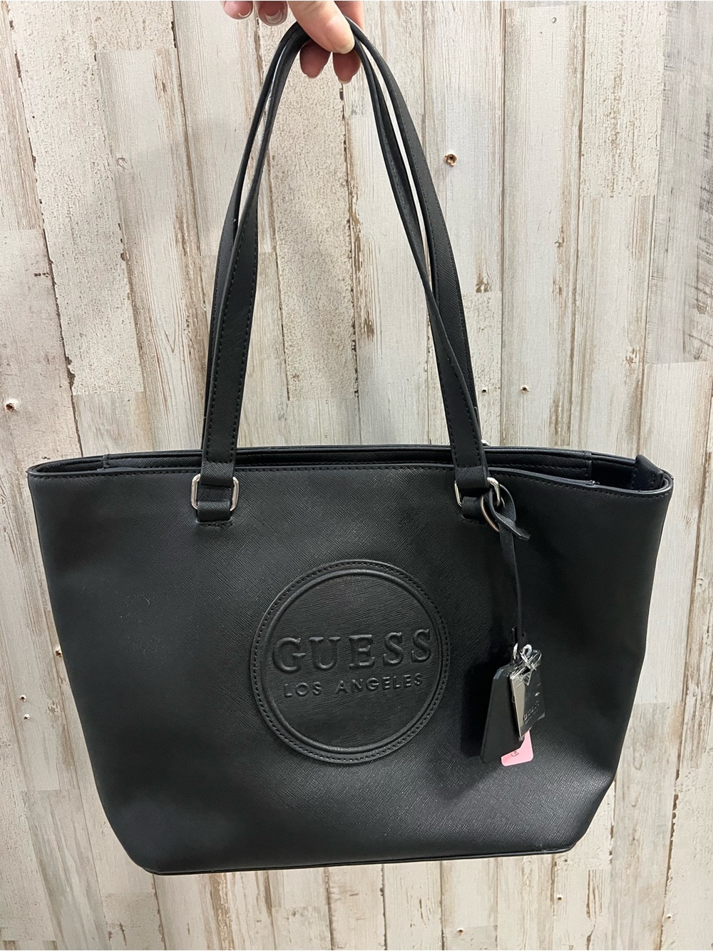 GUESS Black Logo Embossed Tote